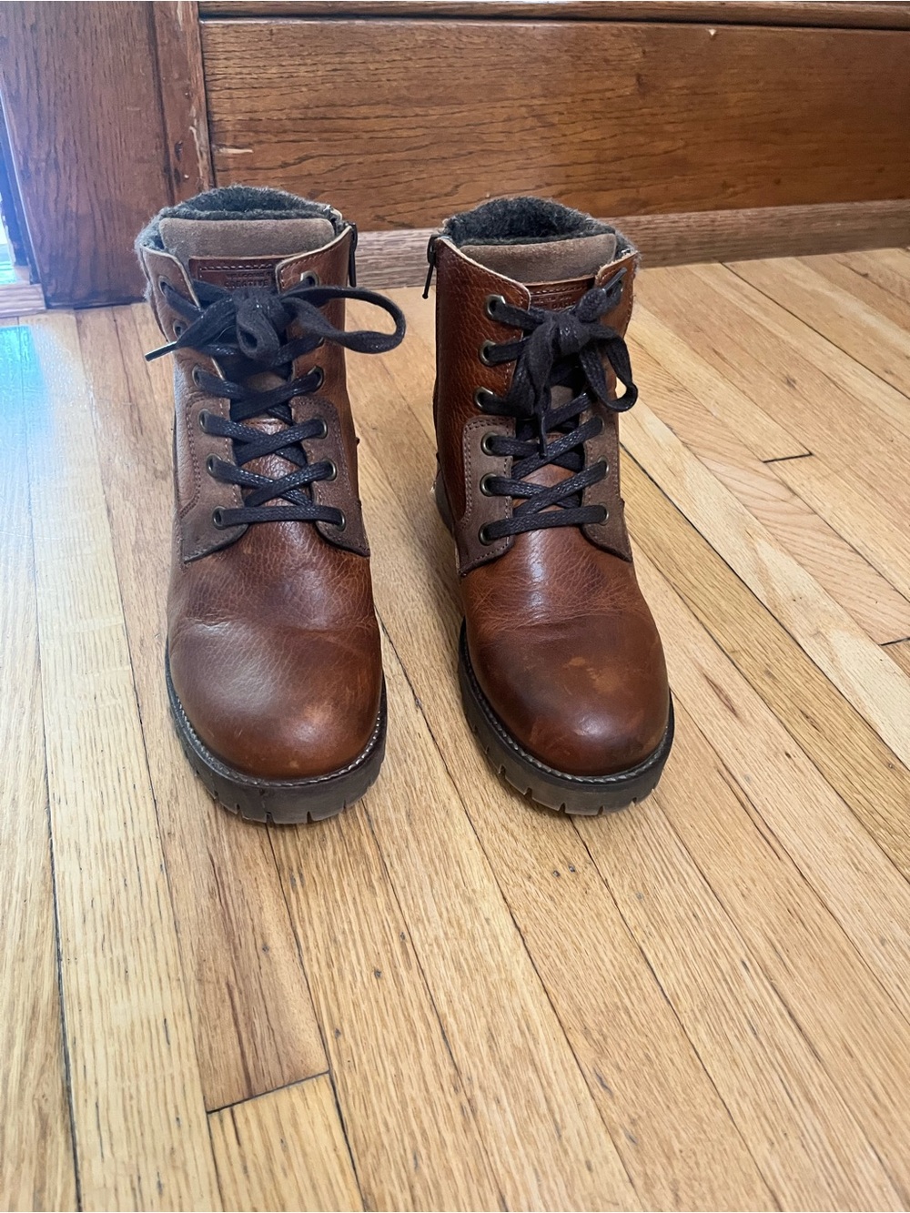 Women's Brown Leather Lace-Up Ankle Booties